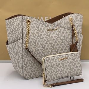MICHAEL KORS LARGE X CHAIN SHOULDER TOTE & LG FLAT MULTIFUNCTIONAL PHONE CASE